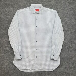 ISAIA Napoli Dress Shirt Men's 16 41 Plaid  White Blue Long Sleeve